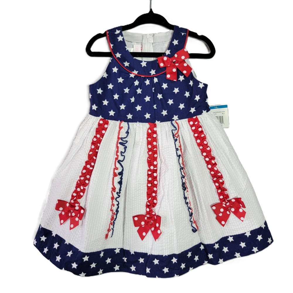 Bonnie Jean Baby Girls 24M Patriotic Star Seersucker Dress Red White Blue NWT